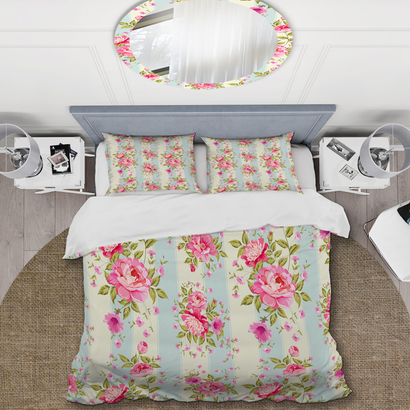 Ensemble de housse de couette Pink Luxurious Flower - Cabin & Lodge, Housse de couette simple + 1 taie décorative stan