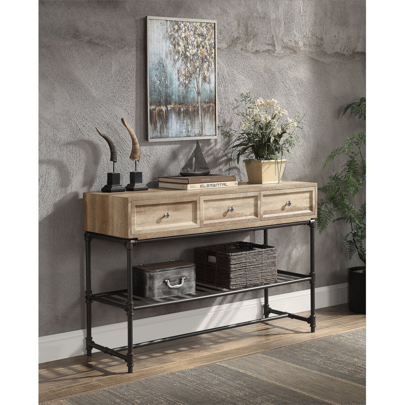 Table de canapé fonctionnelle et élégante avec bureau en bois artificiel et base en métal pour un espace de vie polyvalent