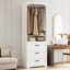 Système de placard autoportant avec 3 tiroirs, armoire penderie avec tablettes réglables et tringle, blanc