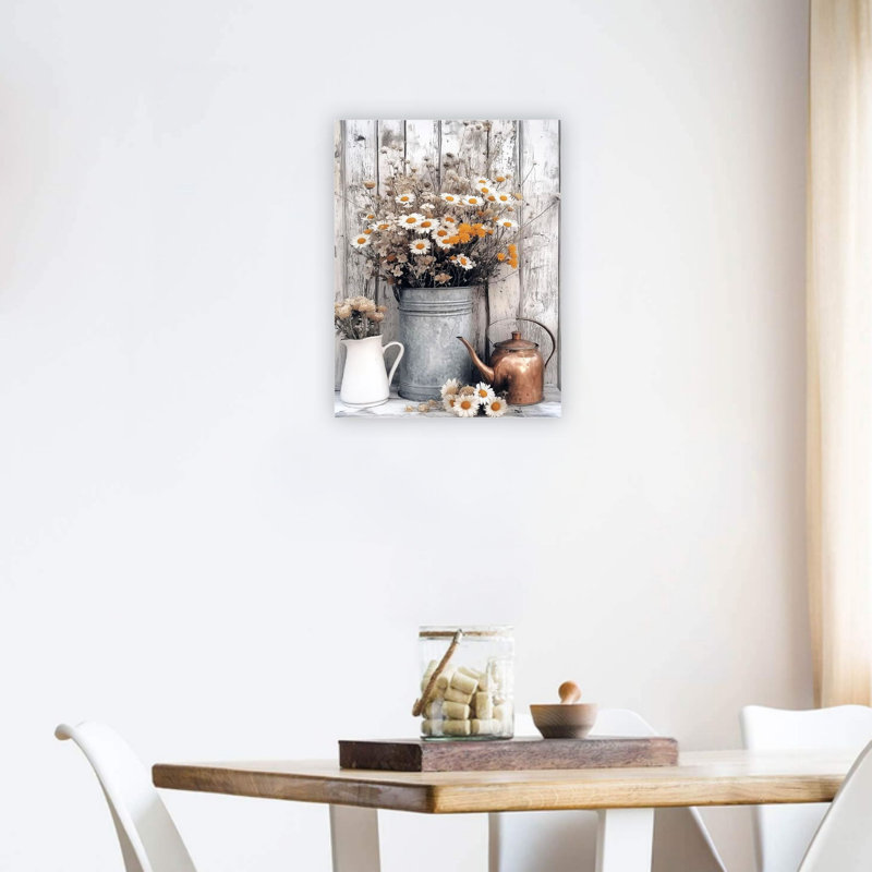 Décoration murale grise rétro rustique florale en toile de qualité supérieure 24 x 18 po