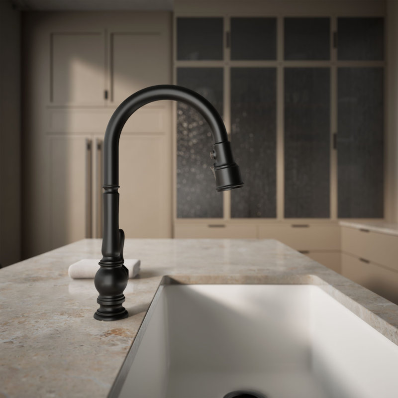 Artifacts® Pull Down Single Handle Kitchen Faucet, Matte Black