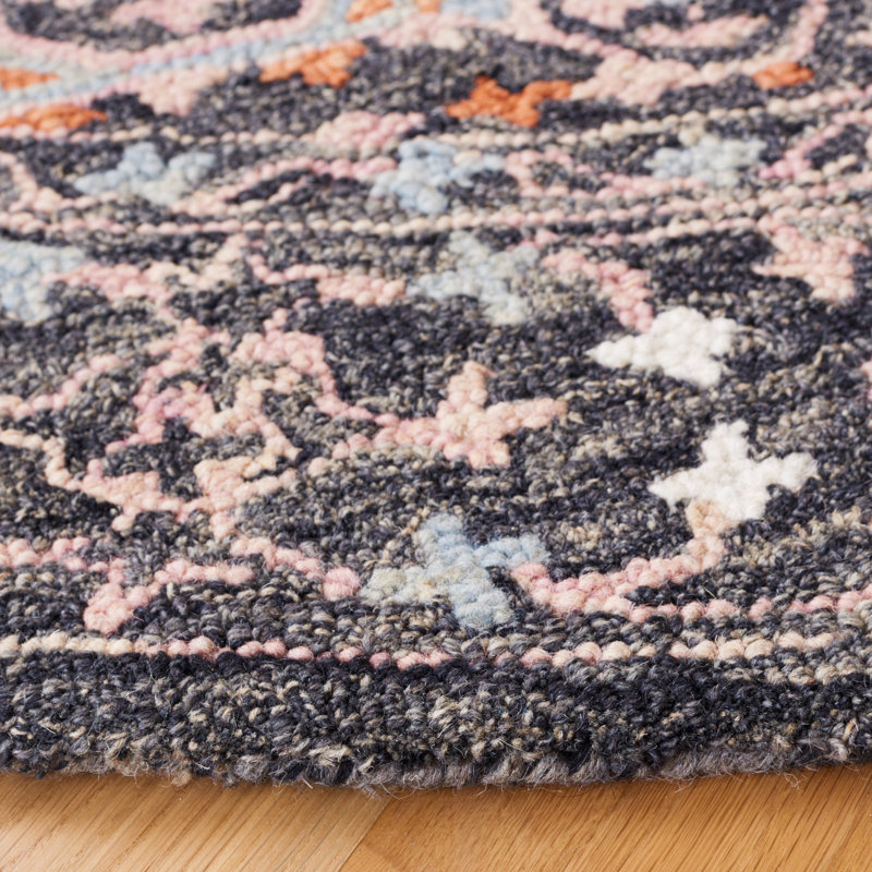 Hand Tufted Wool/Cotton Oriental Rug in Black/Rust, Square 5'