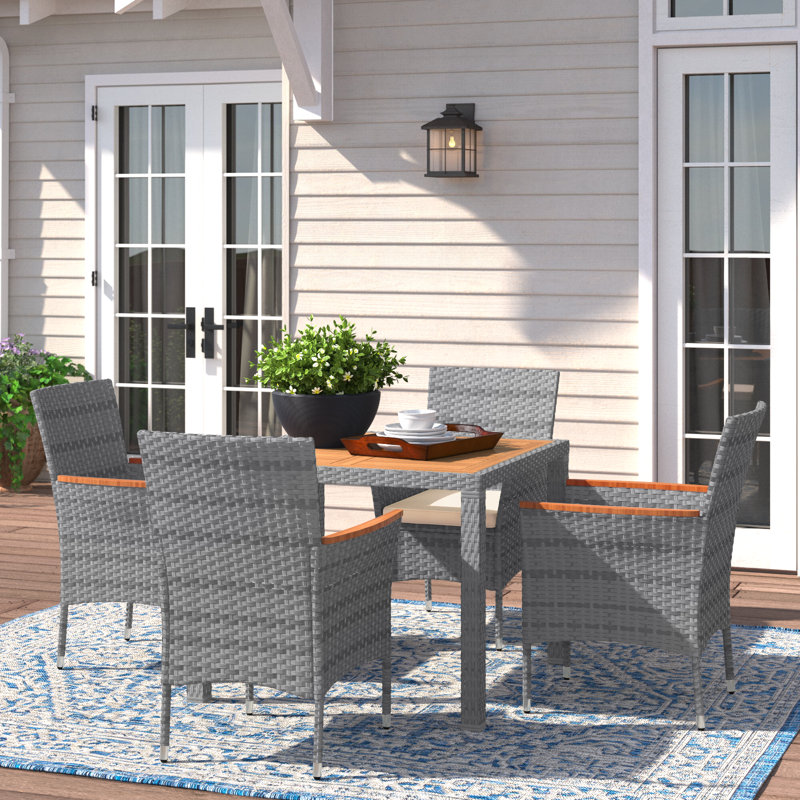 Maltby 4-Person Acacia Patio Dining Set with 35.43" W Square Table, Gray