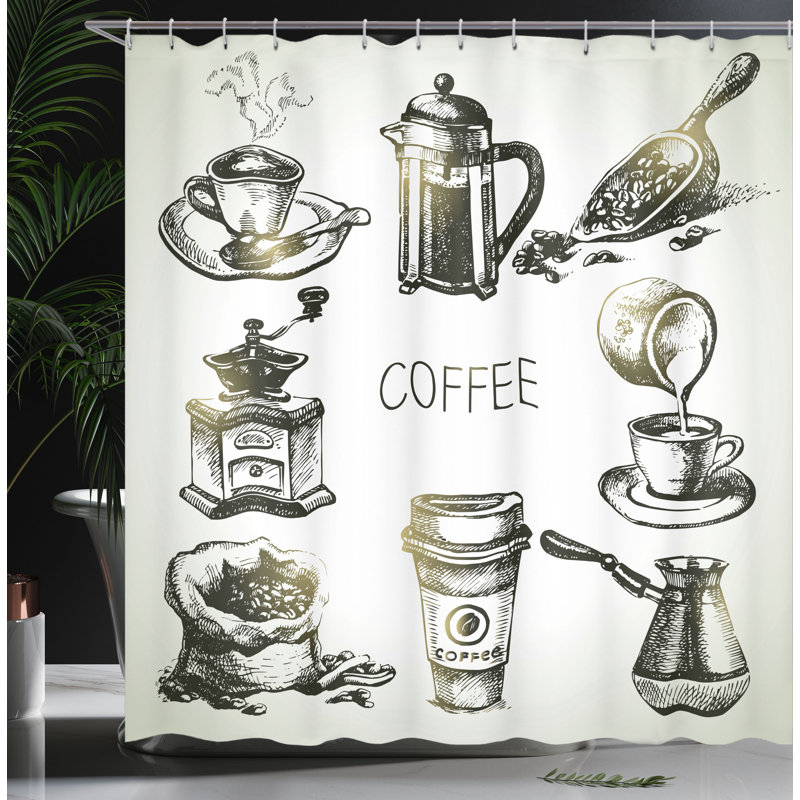 Ensemble de rideau de douche et crochets à café, H 70 po x l 69 po