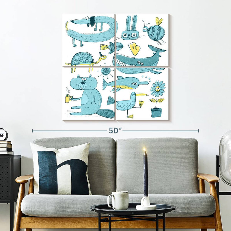 Blue Doodles, 32" H x 32" W
