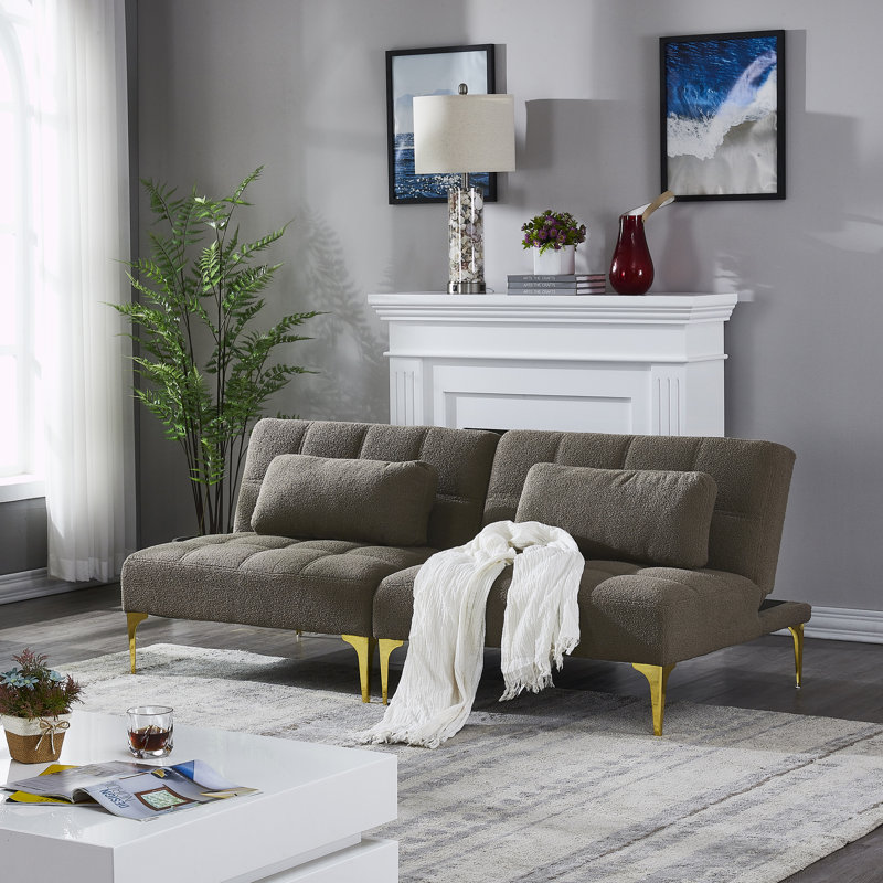 Tadija Twin Upholstered Convertible Sofa, 28" H x 71" W x 34" D, Taupe Teddy