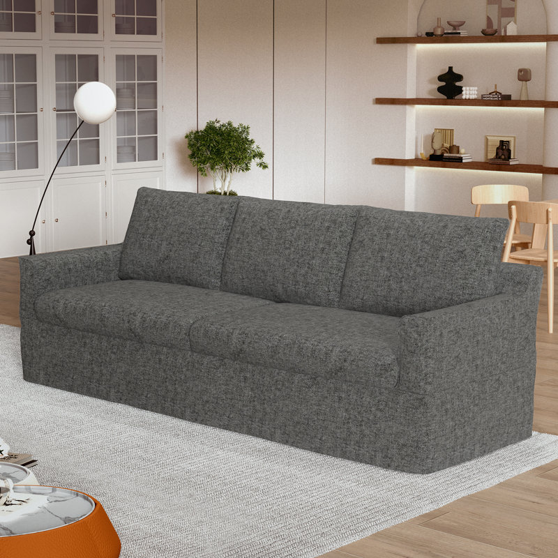 93" Washable 3-seater Sofa, Extra Deep Seat & Wide Armrest Chenille Fabric Loveseat, Modern Minimalist Couch For Living Room, Apartment, Office