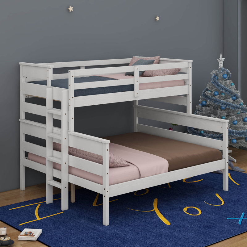 Wood Twin XL Over Queen Bunk Bed With Ladder