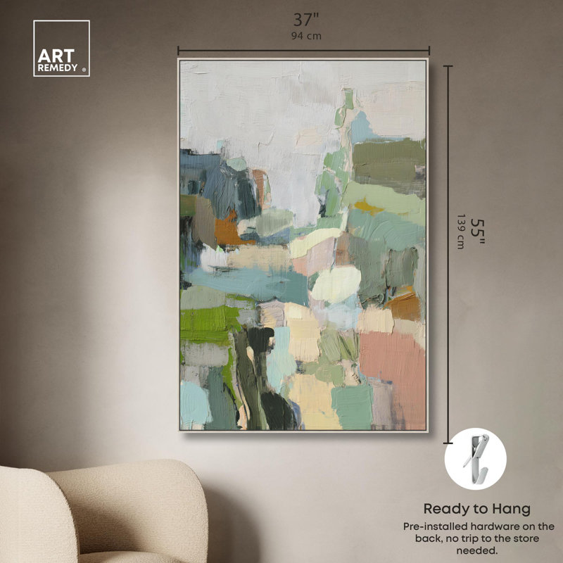 "Aqua Green Genesis", reproduction d'art sur toile par Art Remedy, H 55 po x l 37 po, Cadre argenté