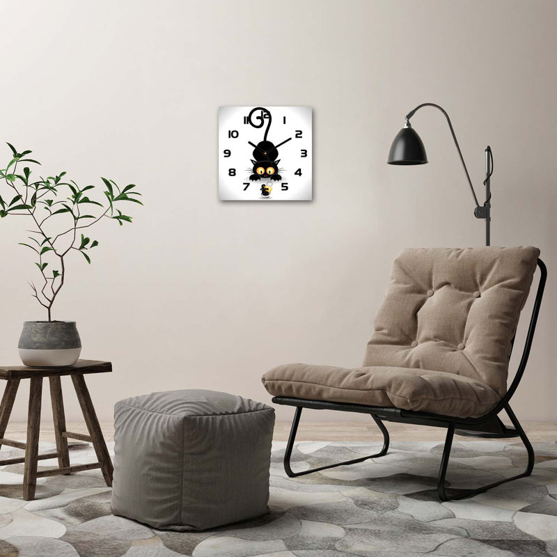 Helse Glass Wall Clock, Black/Black/Yellow