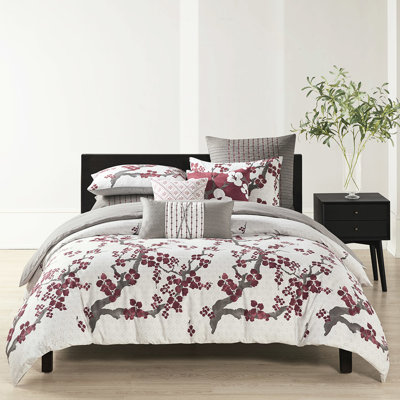 Cherry Blossom Bedding For Queen - 100% Cotton , Floral Print, Duvet Cover, Mattress Compatibility, Washable Oversized Cover