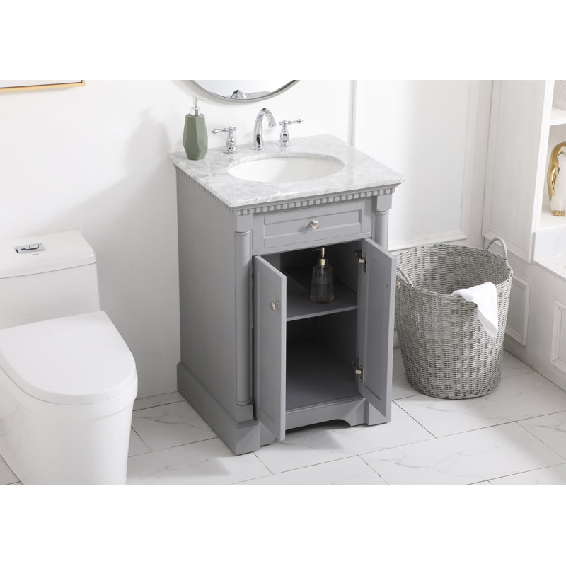 24'' Single Bathroom Vanity with Marble Top, Gray