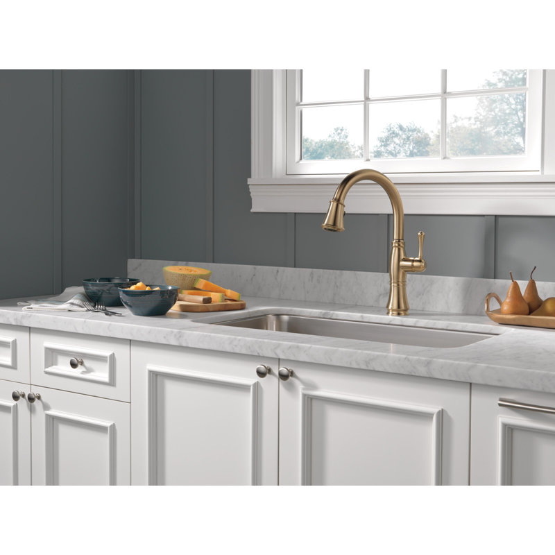 Cassidy Pull Down Sprayer Kitchen Sink Faucet, Single Handle Kitchen Faucet, Champagne Bronze