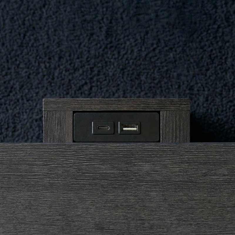 26" Wide 2-Drawer Nightstand in a Charcoal Finish with USB Charging