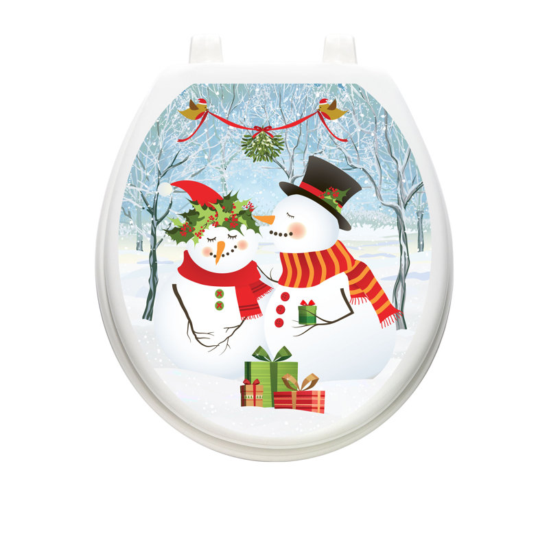 Décalcomanie de siège de toilette Snowman Mistletoe, Rond
