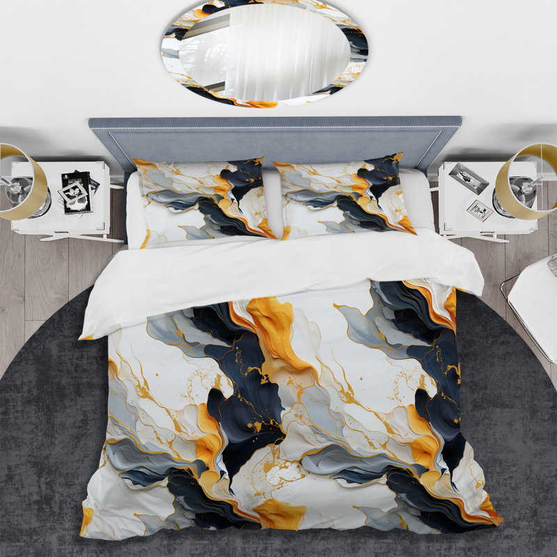 Ensemble de housse de couette or et noir, Housse de couette simple + 1 taie décorative stan