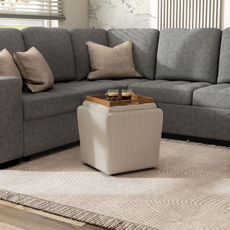 Bessler Barajas Storage Ottoman With Flip Top Tray, Beige Pink