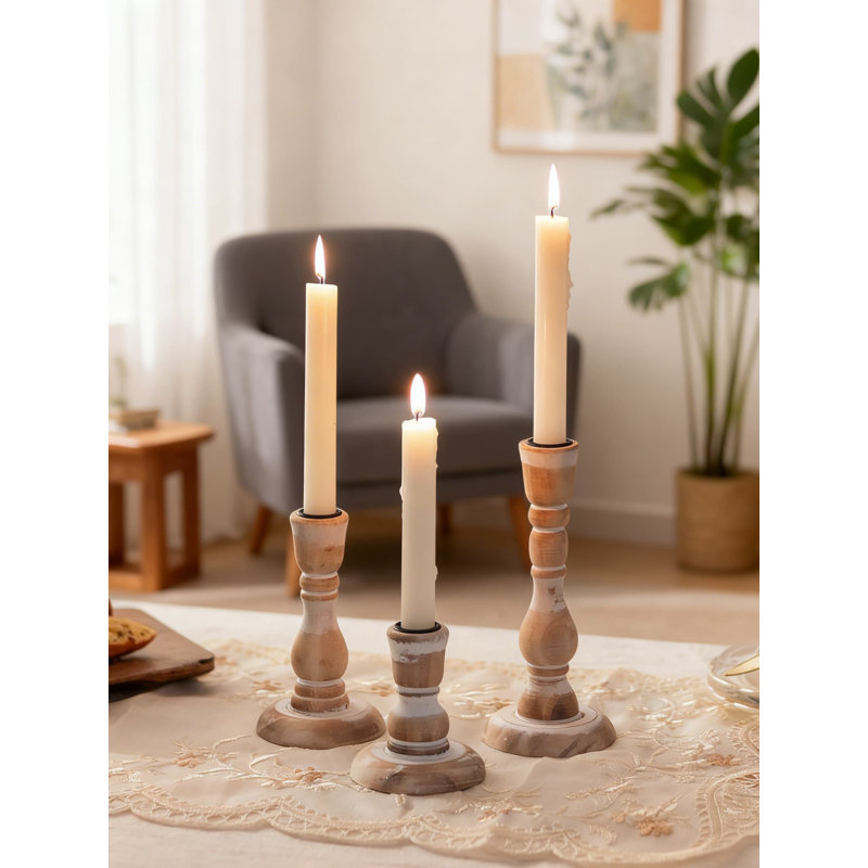 Rustic Wooden Taper Candlestick Holders Set Of 6 With Metal Safety Cups For Farmhouse Boho Home Decor And Wedding Centerpieces