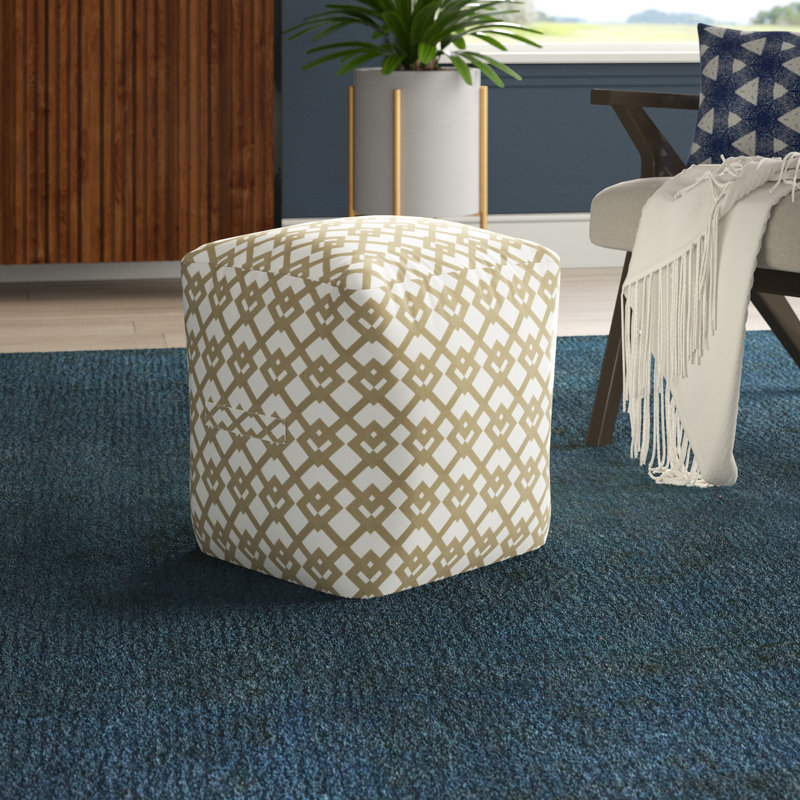 Upholstered Pouf, Cream/White