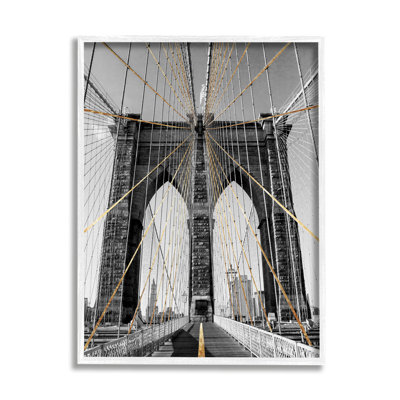 Pont de Brooklyn, architecture de câble géométrique Urban par Ziwei Li - photographie sur bois