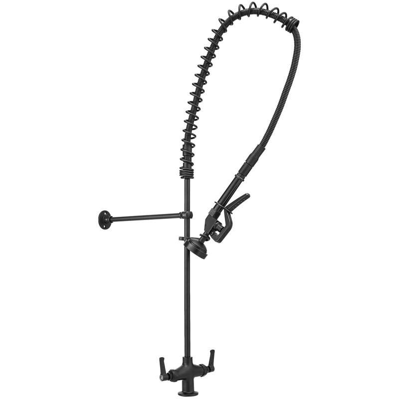 Commercial Restaurant Double Handles Deck Mount Shelfmaster Pre-Rinse Pull Down Sprayer Kitchen Faucet