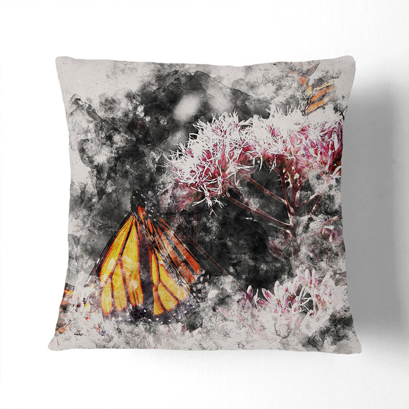 Monarch Butterflies Vol.2 Watercolour Indoor / Outdoor Square Throw Cushion, White, 55cm H x 55cm W x 20cm D