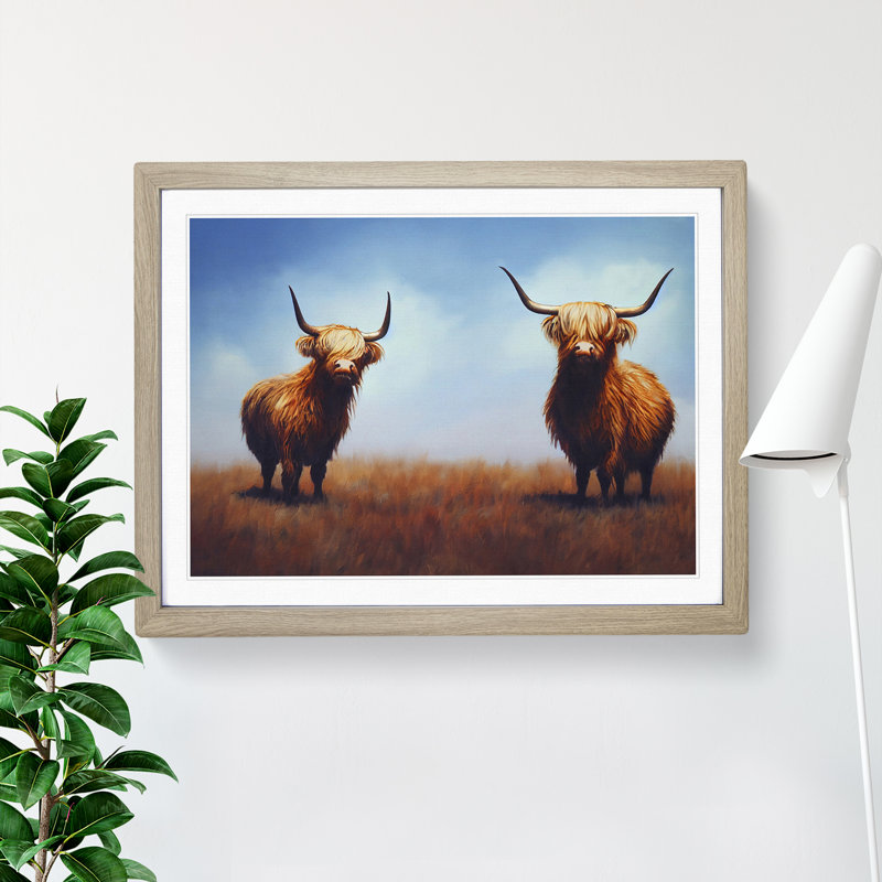 Two Highland Cows Vol.3 1 Piece Single Picture Frame Wall Art, 25cm H x 34cm W x 2cm D, Oak
