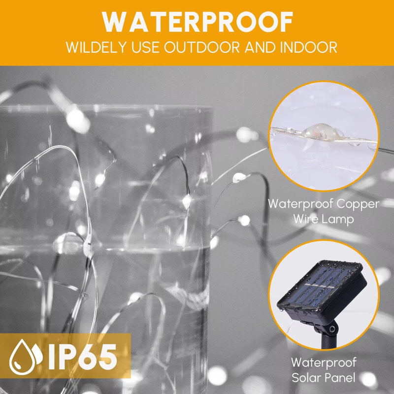 Solar Fairy String Lights Outdoor Decorations Waterproof With 8 Modes, White