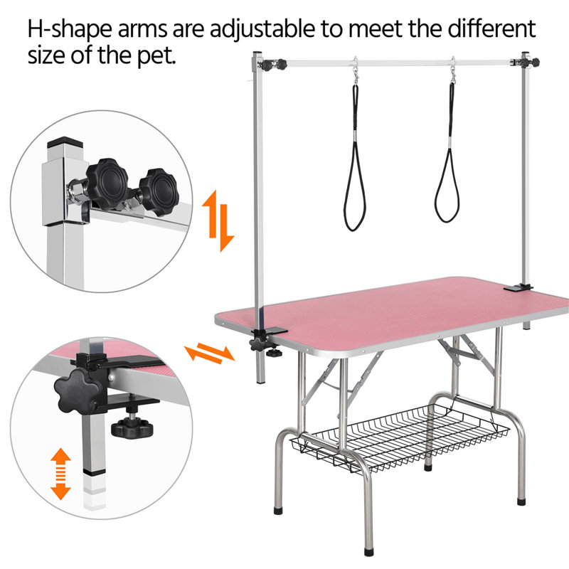 69.7'' H x 46.5'' W x 24'' D Adjustable and Foldable Dog Folding Grooming Table, Pink