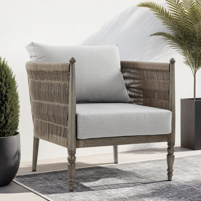 Chaise d'extérieur Guilliams en aluminium et corde brun avec coussins gris