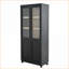 Vitrine de style Mid-Century avec portes vitrées, tablettes réglables et rangement - placage de bois de frêne noir | Salon | Panneau de fibres à densité moyenne