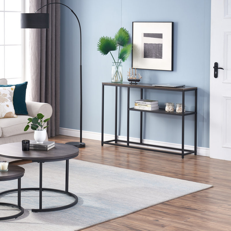 47" Narrow Console Table, 3-Tier Shelf, Metal Frame