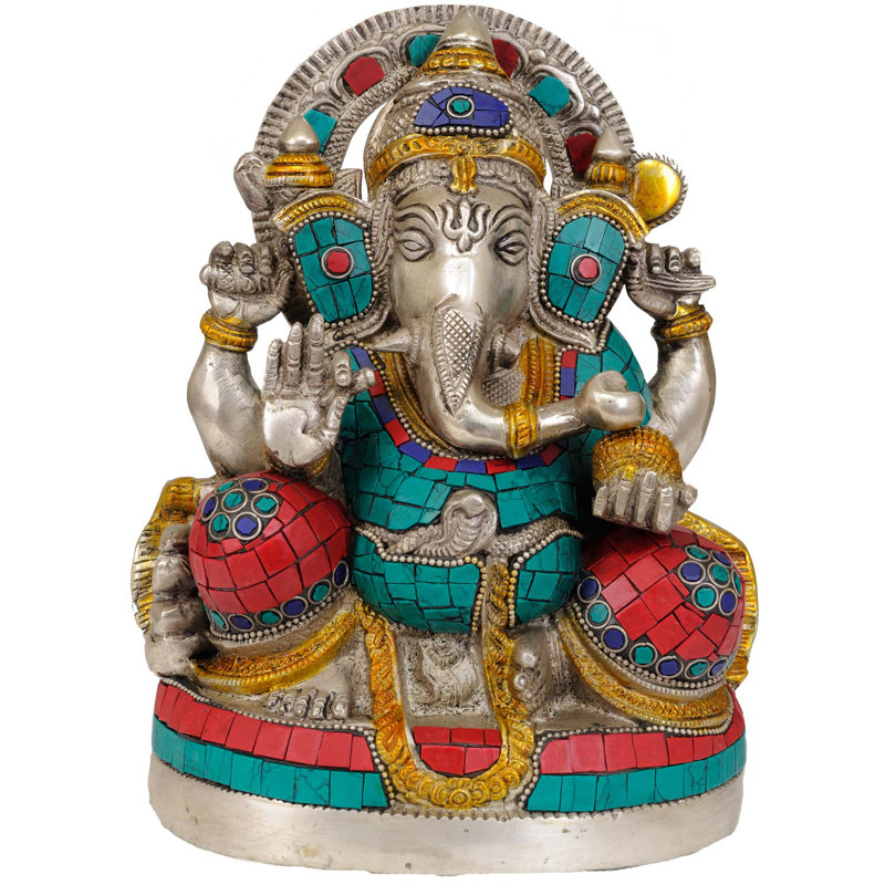 Quatre Ganesha assis à quatre bras avec Trident Tilaka sur son front