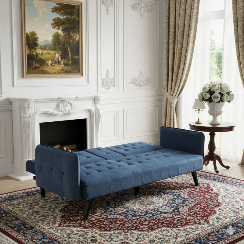 72" Velvet Convertible Sofa Bed With Cup Holders, Tufted Folding Futon Sleeper Couch, 3 Seater For Small Spaces, 72" L X 34.6" D X 31" H