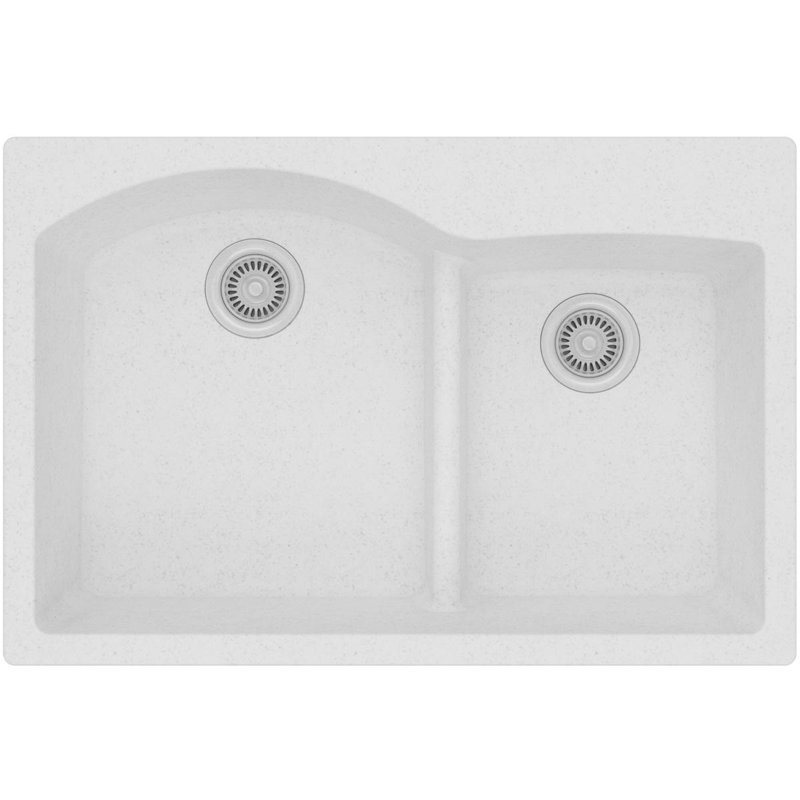 Évier de cuisine à double cuve à montage sur plan 33 po x 22 po x 10 po Quartz Classic, Blanc