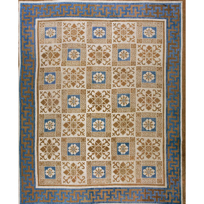 Tapis noué géométrique antique de couleur mongole
