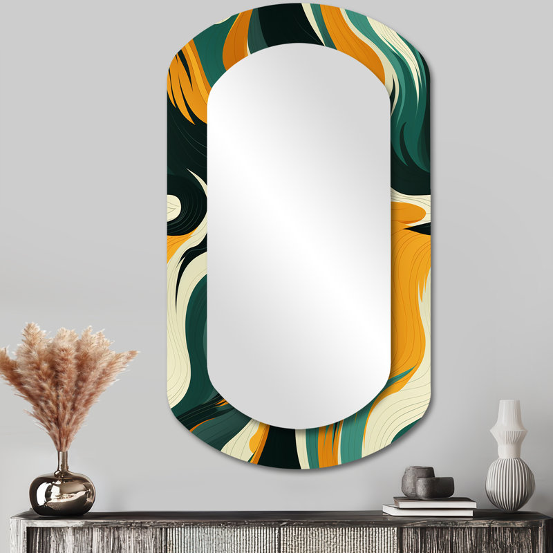 Jungle Majesty In Orange And Green - Abstract Asymmetrical Unique Mirror, Orange Cylinder Large Wall Mirror, Printed Metal Art