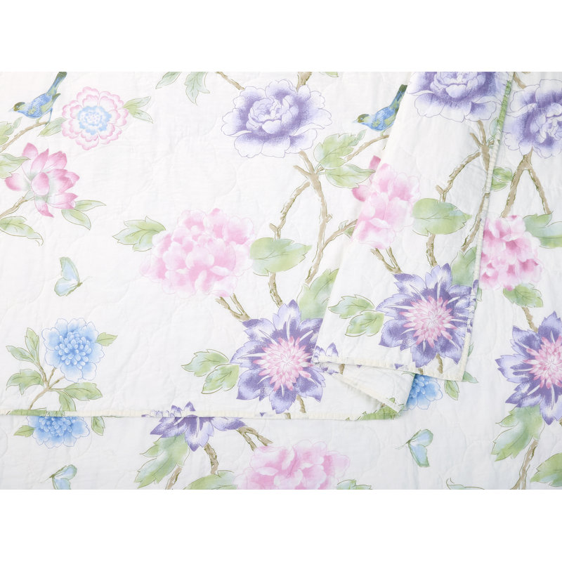 Queen Blue Floral Cotton Reversible Quilt