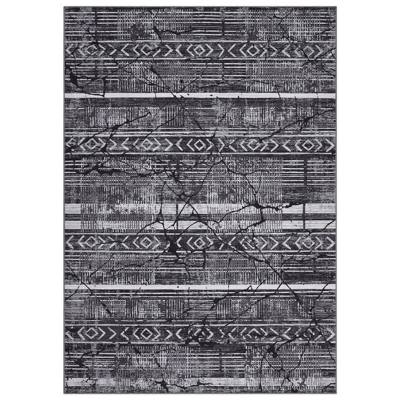Boho Machine Washable Rug with Rubber Backing for Living Room Modern Non-Slip Dining Room Rug Non-Shedding Faux Wool Rugs for Bedroom Floor Carpet for Office Nursery Playroom