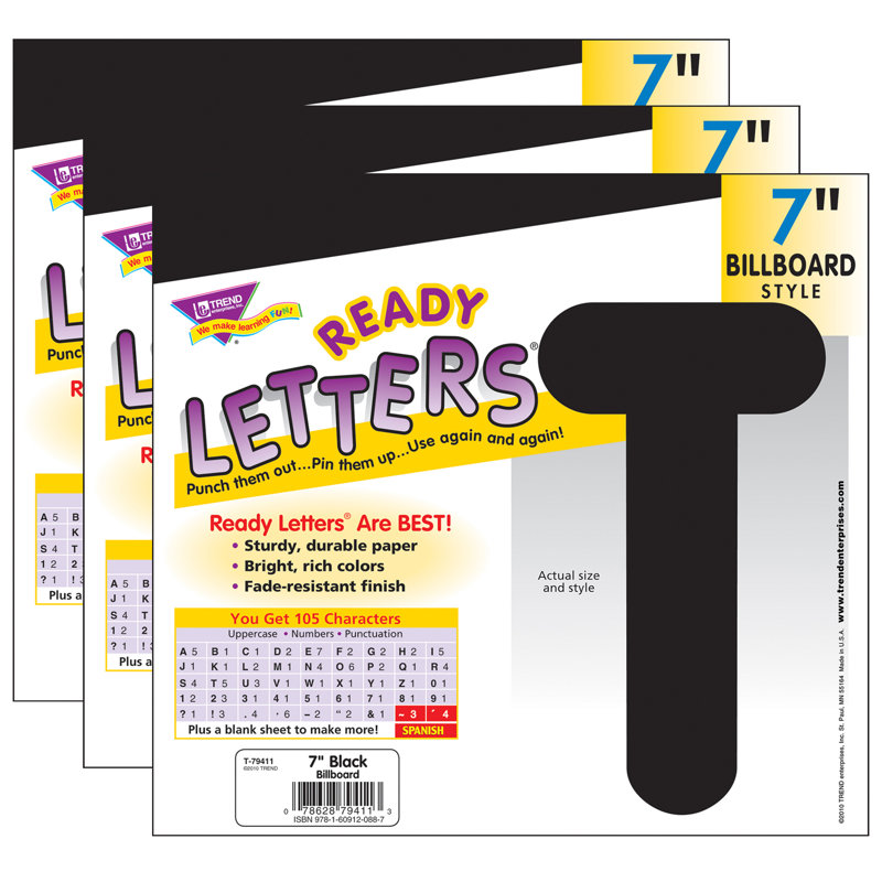 Lettres majuscules de 7 po Trend Blue, Noir
