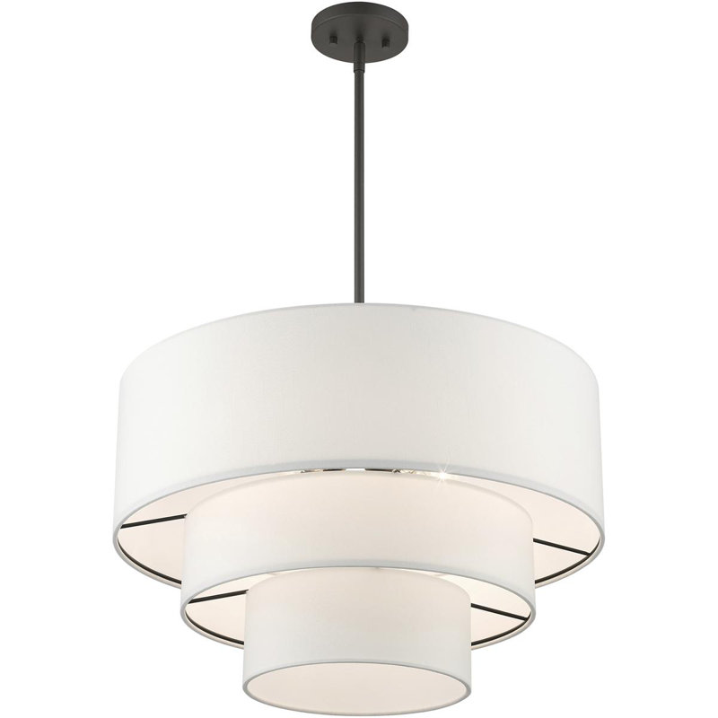 Lustre suspendu 4 lumières en nickel brossé, Blanc cassé, Blanc, Bronze