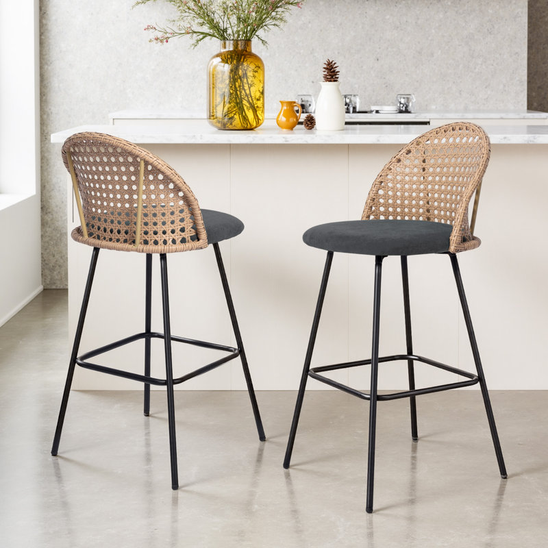 Upholstered Rattan Back Counter & Bar Stool, Black