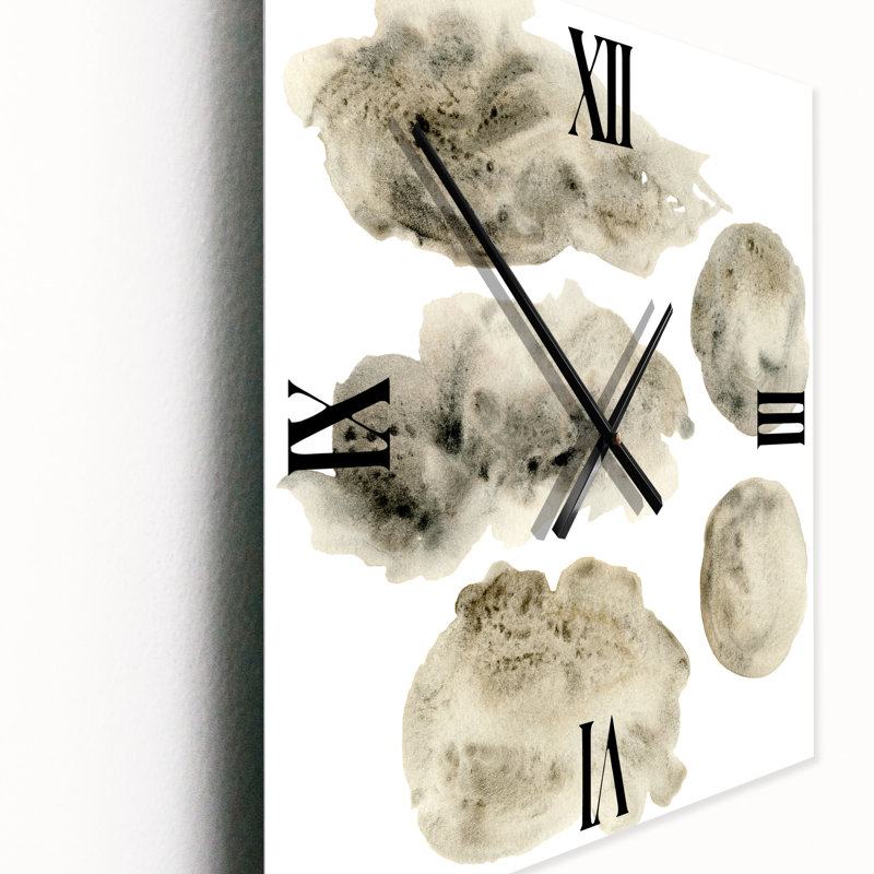 Gris et nuages dorés beige II - horloge murale moderne, Petit