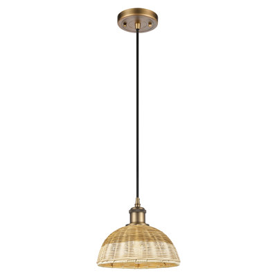 Ballston - Bristol Natural II - 1 Light 9" Cord Hung Mini Pendant - Brushed Brass Finish - Natural Shade