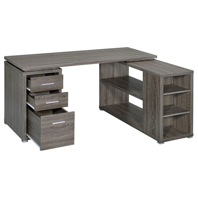 Tona Weathered Grey 3-Drawer L-Shape Desk, Gray