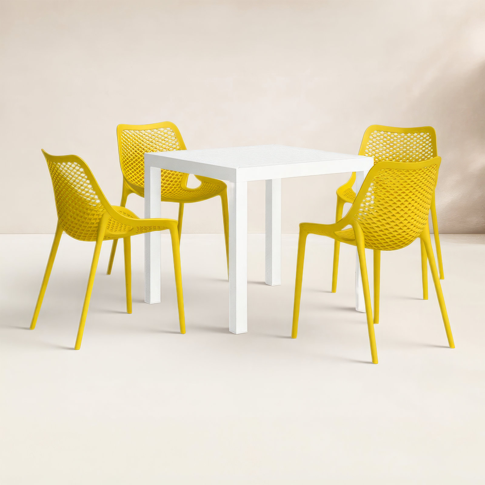 Asherton 32" Patio Dining Set, White-Yellow