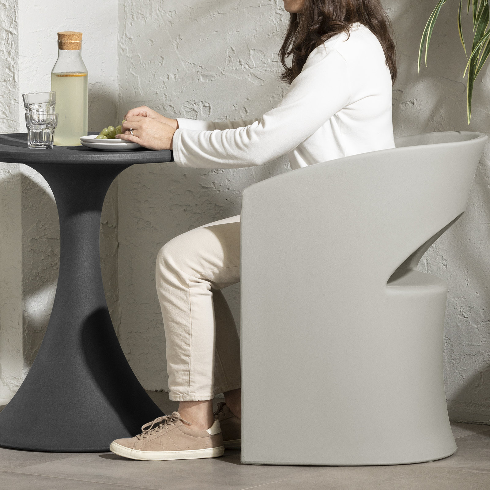 Dalya 24'' Plastic / Acrylic Outdoor Bistro Table, Greige