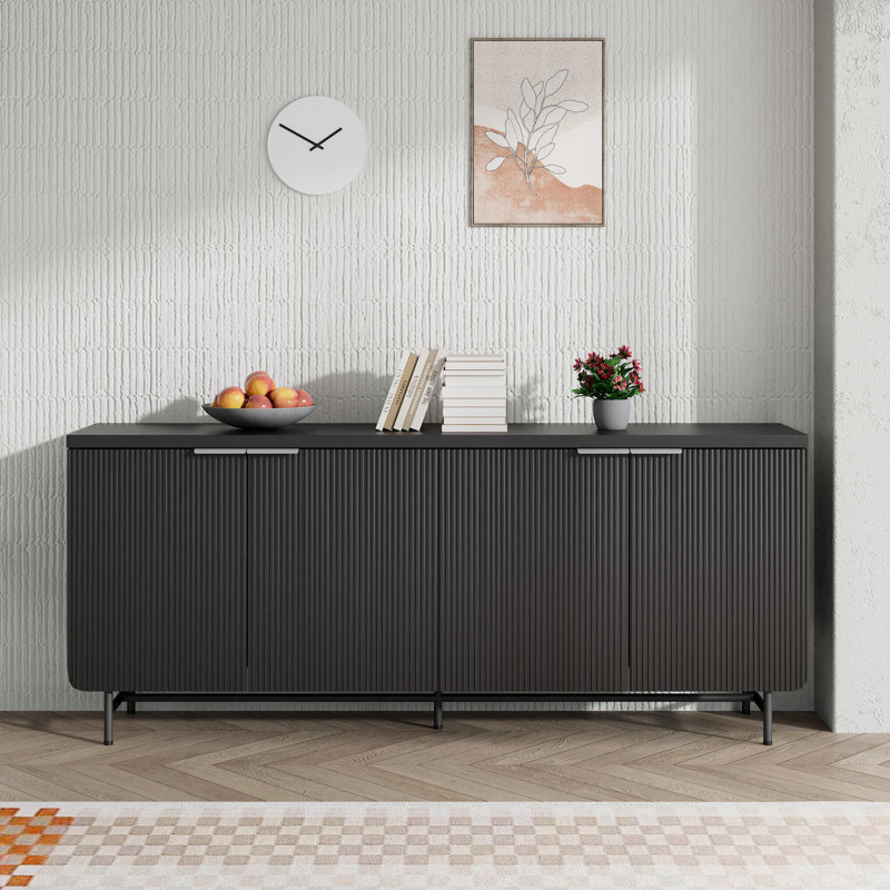 Buffet Mid-Century et Scandinavian, Noir, noir, noir, noir, H 28,74 po x l 68,11 po x P 15,75 po