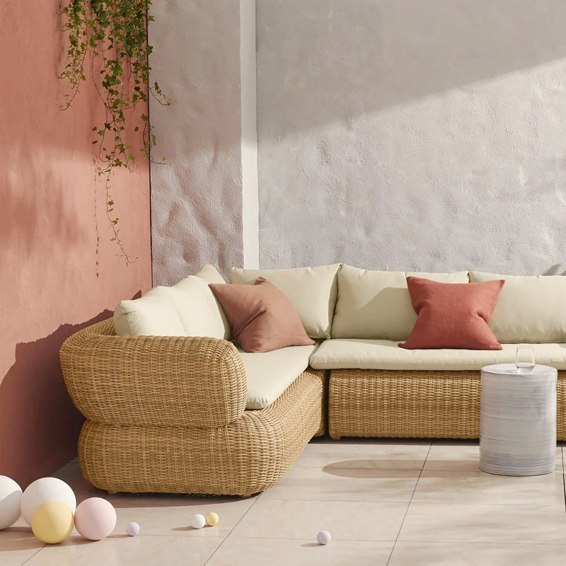 Canapé modulaire d'extérieur en forme de L de 90 po avec coussins Croix