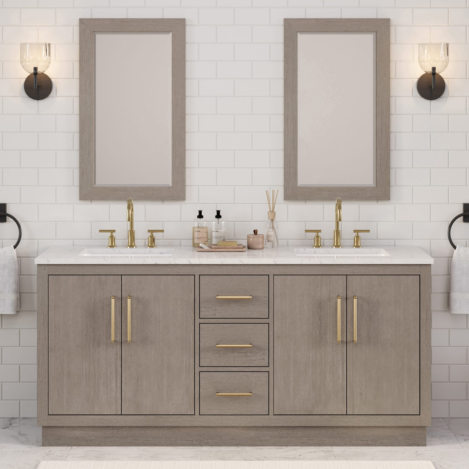 Kamila 72'' Double Bathroom Vanity, Satin Gold